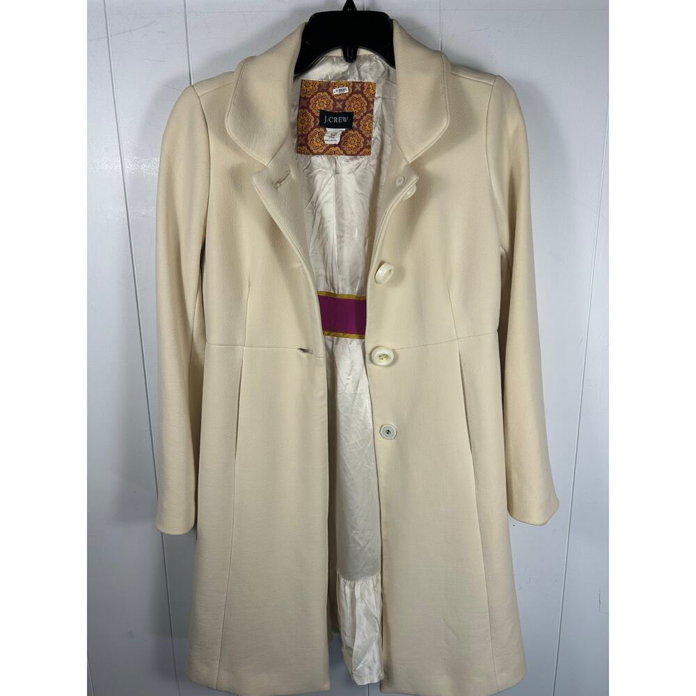 J.Crew Women's Cream Color Wool Blend Coat Single Breasted Classic Size 4 - Picture 5 of 7
